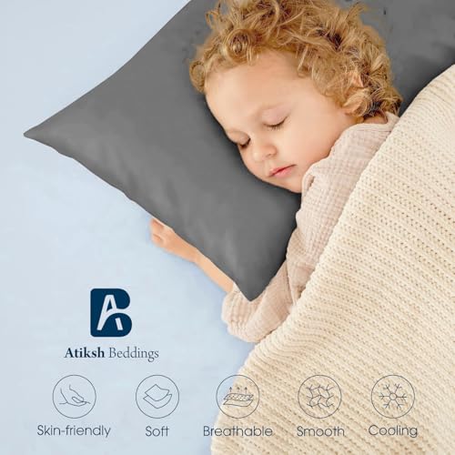 Image of Atiksh Beddings Pack of 2 13x18 Inch Egyptian Toddler Pillow Cases - 100% Soft Cotton, 600 Thread Count with Zip Closure for Small Travel & Nursery Pillowcase Cover, Dark Grey