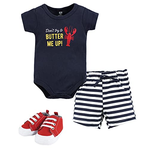 Image of Hudson Baby Unisex Baby Cotton Bodysuit, Shorts and Shoe Set