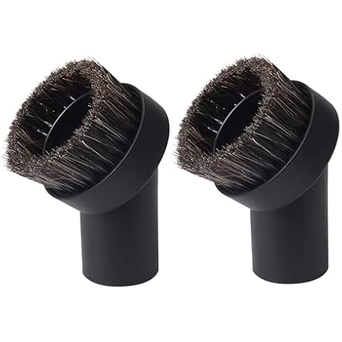 2PCS Black Round Vacuum Brush 1.25" Horse Hair Dust Brush 1 1/4" Vacuum Cleaner Duster Sweeper Accessory for Cleaning Vacuum Blinds Upholstery Rug Hard Small Spaces Soft Bristle Cover