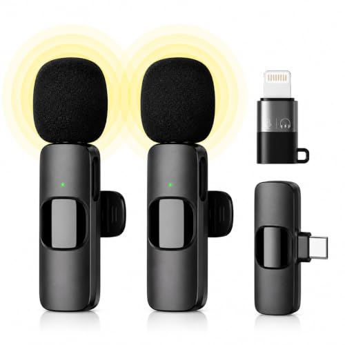 Qhot Kabelloses Lavalier Mikrofon für iPhone Android & Handy Mini mikrofon mit USB-C & Lightning 10h Akkulaufzeit 2 4 GHz Wireless Microphone für Vlog Video Interview & Podcast (Schwarz)