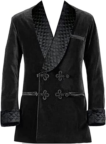 Men's Velvet Smoking Jacket Warm Double Breasted Smoking Robe Wedding Party Tuxedo Blazer Coat