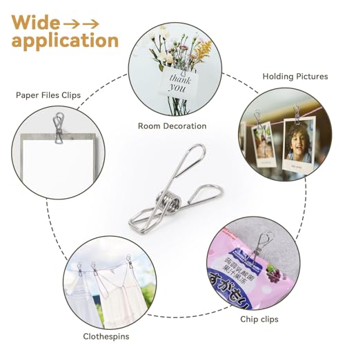 Duijinyu W009 40 Pack Clothes Pins Heavy Duty, 304 Stainless Steel Clothes Pins With Waterproof Bag, Metal Clothespins Assorted Size thumb #6
