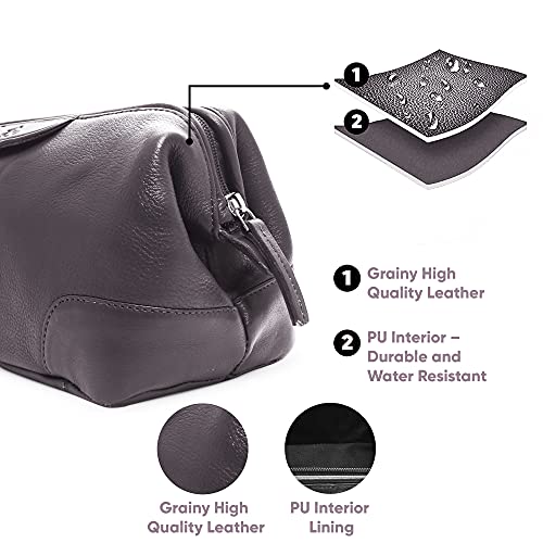 Image of Kara Obama Black Leather Toiletry Bag for Men | Travel Pouch | Shaving Kit Bag Toiletry Pouch | Travel Kit | Toiletry Kit | Pouches for Travelling | Waterproof Leather Shaving Bag
