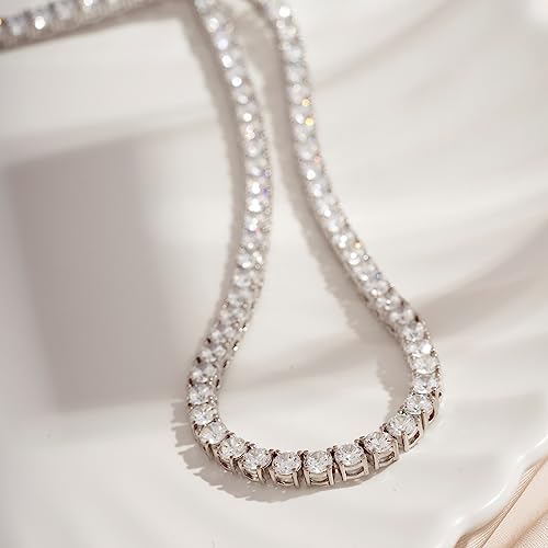 14K Gold Plated Solid 925 Sterling Silver Tennis Necklace | Classic Necklace for Women and Men | 3mm-5mm Round Cut Cubic Zirconia CZ Simulated Diamond4