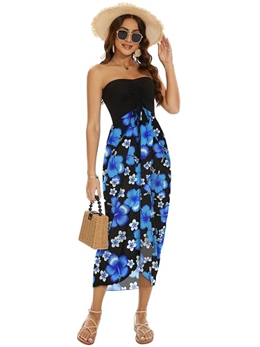 Image of Women's Beach Dress Summer Maxi Sundress Strapless Hawaiian Cover Ups Asymmetrical Wrap Dresses