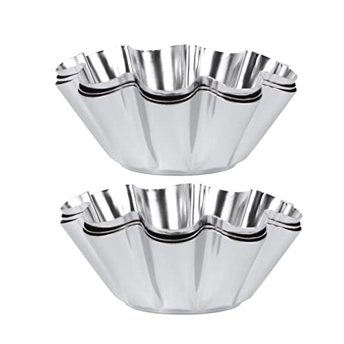 OFFSCH 6Pcs Non Stick Stainless Steel Flower Tart Pans for Baking Egg Tarts Cupcakes and Desserts Molds for Kitchen Use Silver
