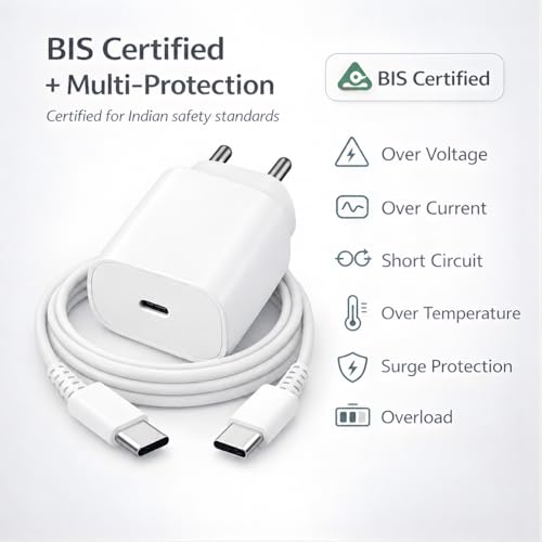 Image of 25W Charger for Samsung with Type C Cable | Super Fast Charging for Galaxy S26 /S25 Ultra, S24 FE, A56 /A36, M15 /M17 /M55 5G, F15 /F55 /Z Fold & S /A /M /F /Z Series - BIS Certified