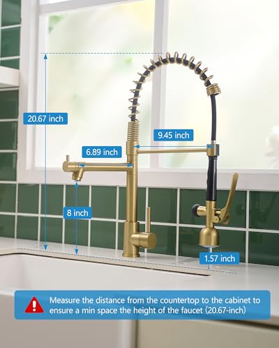 Image of Fapully High Arc Brushed Gold Pull-Down Kitchen Faucet with LED Sprayer