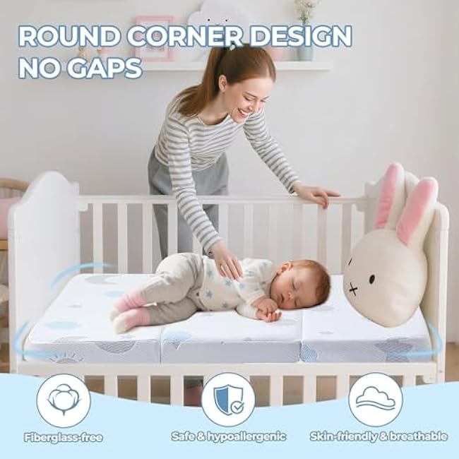 Trifold Pack and Play Mattress 38x26'',Dual-Sided High Density Memory Foam Pack n Play Mattresses for Baby Toddler,Portable Playpen Mattress Pad with Washable Cover