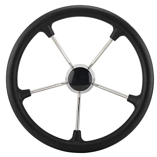 Yaegarden 11 Inch 5 Spoke Boat Steering Wheel, Stainless Marine Wheel with Black Foam Grip