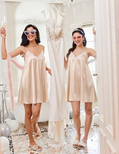 Ekouaer Nightgowns for Women Silk Satin Lingerie Lace Sleeveless Night Gowns for Adult Women Champagne XXL — view 5