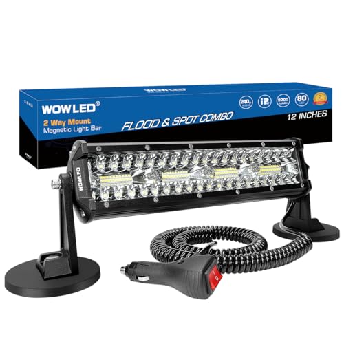 WOWLED Magnetic LED Light Bar, Super Bright 12 Inch Combo Beam Cigarette Lighter with Strong Magnets 4 Way Mount, 12V 24V Tractor Work Light for ATV Cars Trailer WOWLED Magnetic LED Light Bar, Super Bright 12 Inch Combo Beam Cigarette Lighter with Strong Magnets 4 Way Mount, 12V 24V Tractor Work Light for ATV Cars Trailer