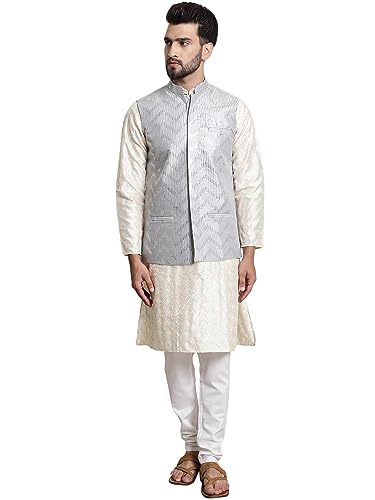 Image of SOJANYA (Since 1958 Men's Silk Blend Kurta and Pyjama with Nehru Jacket