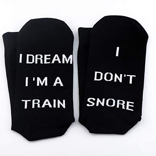 TSOTMO 2 Pairs Novelty Socks for Men I Don’t Snore I Dream I’m a Train Funny Socks for Dad Papa Boyfriend Husband4