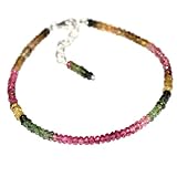 Vishnu gems Watermelon Tourmaline 3mm Rondelle Shape Faceted Cut Beads 7 inch Adjustable Silver Plated Clasp Bracelet for men, women, unisex. Link Chain Stacking Bracelet.|LCB_VG_06621