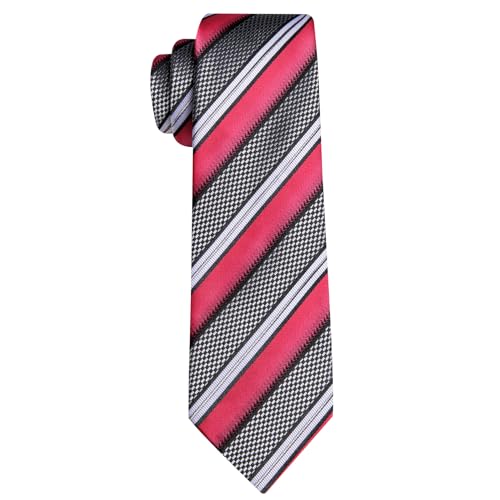 Image of Barry.Wang Tie Sets for Men Silk Stripe Necktie Woven Checkered Handkerchief Cufflinks Formal Business Wedding