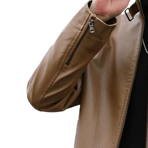 Chaqueta para hombre estilo vintage en cuero sintético caqui miniatura 5