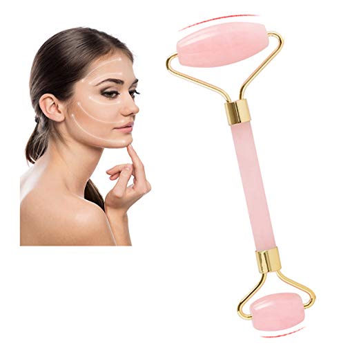 Premium Jade Roller for Face 100% Natural Rose Quartz Roller Massager for Face Skin Neck Eye Body Anti Aging Skincare Therapy Tool Jade Facial Massage Roller Anti Wrinkle & Skin Rejuvenate (Rose Pink)