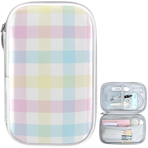 Image of Pastel Gingham Marble Pencil Bag Case Zipper Pencil Holder Organizer Stationary Pen Bag Cosmetic Makeup Bag Pouch Purse for School Office Supplies