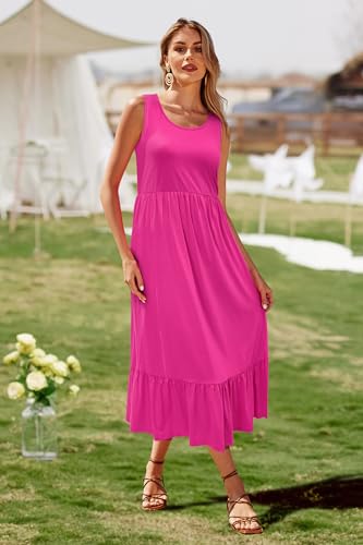 Image of STYLEWORD Womens Summer Casual Short Sleeve Flowy Midi Beach Dress