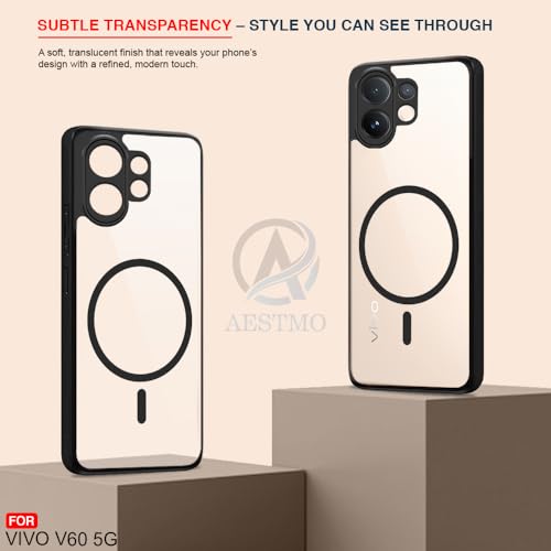 Image of AESTMO Vivo V60 5G / T4 Pro 5G Back Cover | 360 Protection | Crystal Clear Hard Back Transparent | Compatible with MagSafe Accessories (PC+TPU, Black Bumper)