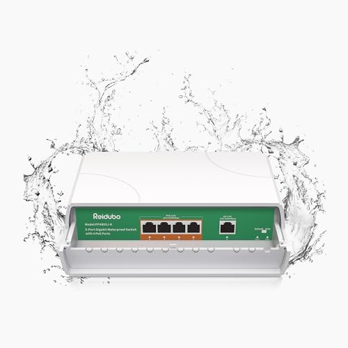 4 Port Gigabit PoE Switch Waterproof, 1000 Mbps 4 PoE+ Ports 75W, One Gigabit Uplink Port, IEEE802.3af/at Power Over Ethernet Unmanaged Outdoor Network Switch, Plug & Play (4 Ports Gigabit PoE)