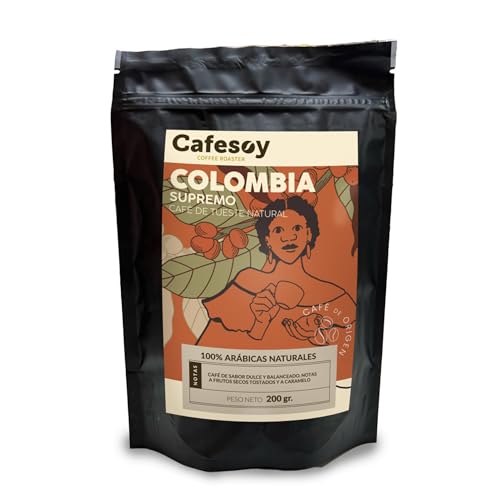 CAFESOY Café en Grano Colombia 200 g | Cafe de especialidad origen Colombia | Cafe en grano dulce | Tueste Natural Artesanal | Cultivo Sostenible