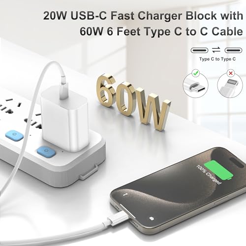 IPhone 17 16 15 Chargeur,paquet de 3 20W USB-C Chargeur mural rapide avec 6ft USB C à USB C Câble pour iPhone 17/16/16 Pro Max/16 Plus/15/15 Pro Max/15 Plus/iPad Air/iPad et plus