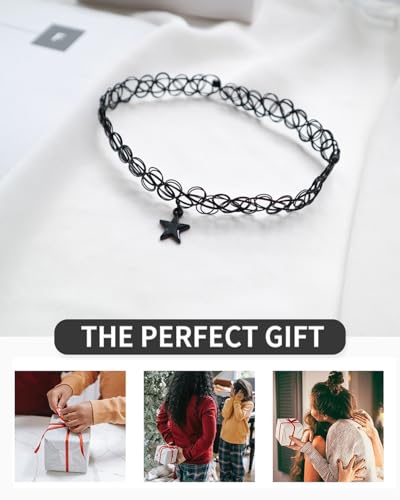 UYRVAPE 4 Stück Stretch halsbänder Schwarz Choker Halskette mit Anhänger Damen Elastische Tattoo Halskette für Mädchen Frauen Teen Geschenk