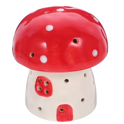 Lámpara de Mesa de Noche Hongo Cerámica Roja