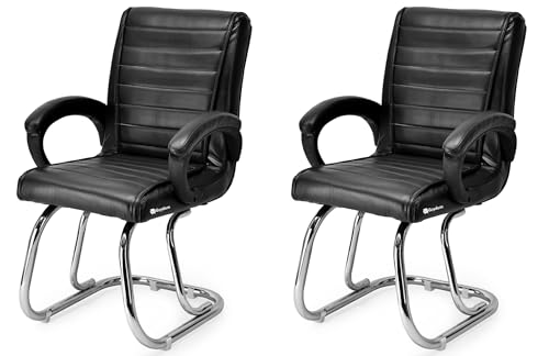 Image of GOYALSON Home Exclusive Visitor Study Reception Chair with Arm Rest and Heavy Frame with Cushioned Seat Back (2, Black, SS 303 Stainless Steel Frame)