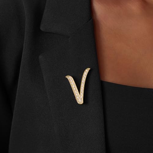 Image of Cicy Bell A-Z Initial 26 Letter Brooch Pins 18k Gold Plated Cubic Zirconia Breastpin Name Personalized Gifts for Women Men