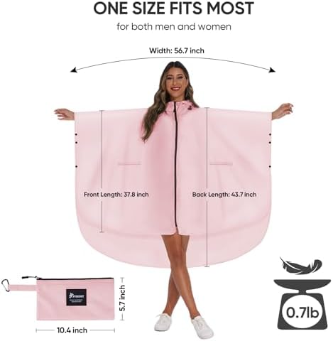 PTEROMY Rain Poncho for Adults with Zipper, Waterproof Hooded Raincoat Alternate view