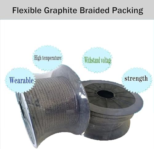 High-Temperature Graphite Rope Packing - Graphite-Impregnated Fiberglass Seal for Pumps & Valves, 10 Feet Long, Durable, Heat-Resistant, Perfect for Industrial Applications