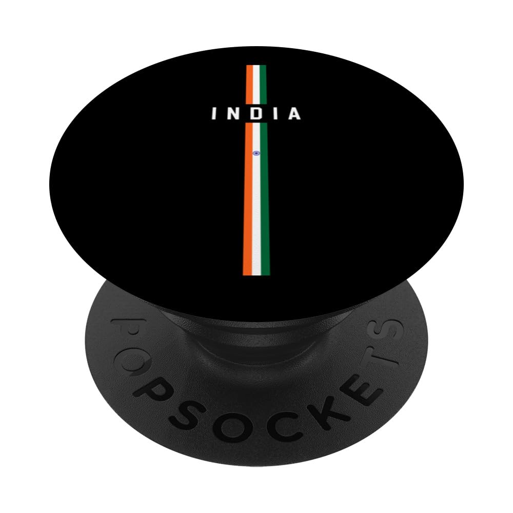 Vertical India Flag & text “India” in white capital letters PopSockets Swappable PopGrip