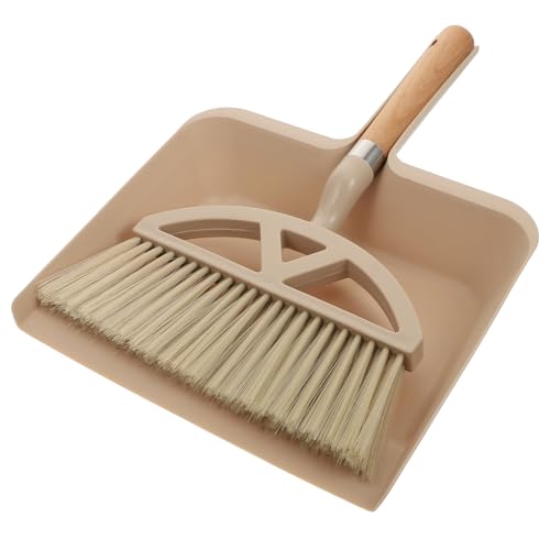 Angoily Juego de Limpieza para Escritorio Mini Escoba y Recogedor de Mano de Madera Color Caqui, Kit Compacto para Polvo y Suciedad en Teclado y Superficies Pequeñas, Adecuado para Hogar