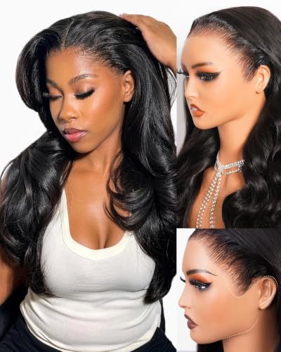 Arabella 13x6 Glueless Body Wave Lace Front Wigs Human Hair 260% Density Glueless Wig Human Hair 12A Pre Plucked Pre-Bleached Pre-Cut Beginner Friendly Drawstring Wig for Daily/Party Wear 26Inch