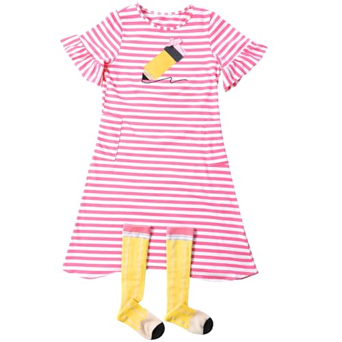 Girls Back to School Dresses Casual Set Pencil Dress with Socks Cotton Outfit for Kindergarten Back to School Gift