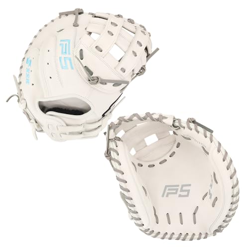 SSK FP5 Fastpitch Softball Catchers Mitt 33 34 Right & Left Hand Throw Premium Full Leather Softball Glove (White/Grey/Sax 34 - Left Hand Throw)