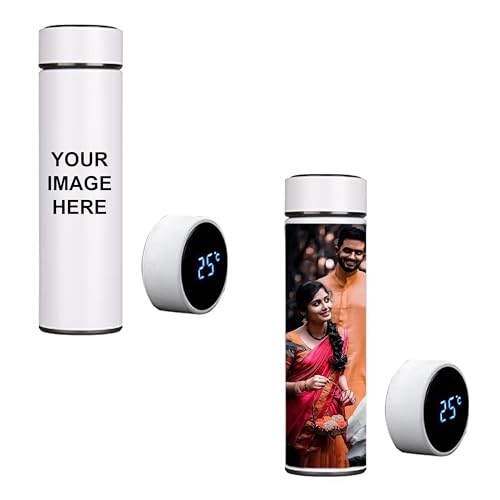 Image of Savri Personalized Stainless Steel White Water Bottle with Your Photo /Wishes /Logo Printed Best for School Going Kids /Return Gift /Christmas /New Year /Festival Gift Item | 500ml (Photo Print)