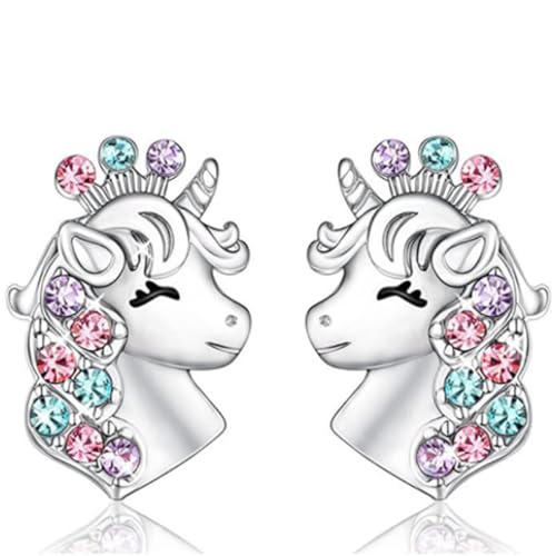Visxcnu 925 Pendientes para niñas unicornio de Plata de ley con cierre tuerca rosca bebé