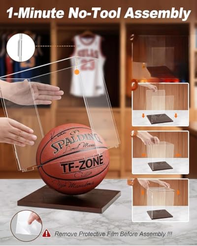 Image of 7x7x7 Inch Acrylic Display Case with 4mm Wooden Base - Clear Self-Assembly Display Box for Collectibles, Action Figures, Figurines, Toys & More