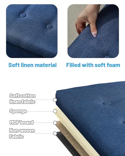Image of Bsketa Storage Ottoman Bench,17 inch Folding Linen Foot Rest Stool,Dark Blue | Small Ottoman with Side Pockets, Thicker Foam Padded Seat, Livingroom, Dorm, Bedroom, Easy to install, 43L,17 x 13 x 13in