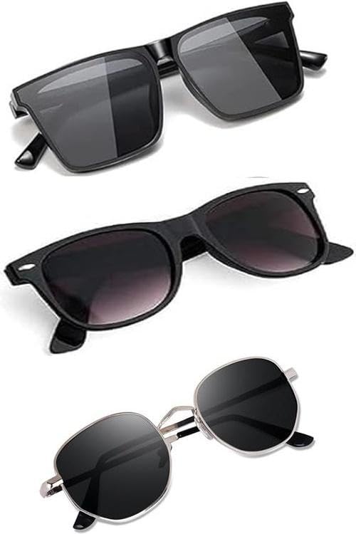 SheomyPack Of 3 Retro Fashion Rectangle Narrow MC STAND Glasses For Men For Women Trendy Non-Polarized Sunglasses Square Frame Funky Eyewear BMC-006, Black