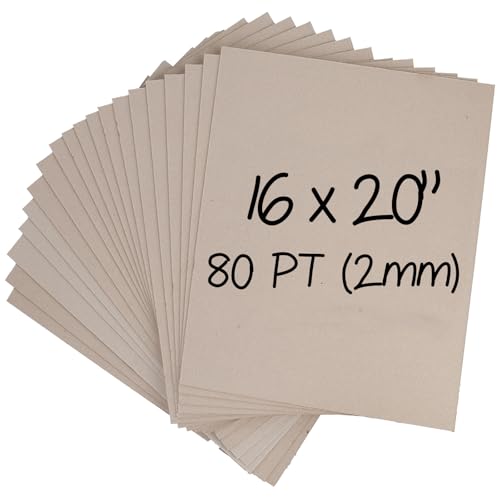 Image of Heavy-Duty Chipboard Sheets 16 x 20 in - 80 PT (2mm) Thick - 20 Large Sheets of Chip Board for Binding Covers, Book Boards, Backing and Crafts - Sturdy Alternative to Thin Cardboard Sheets