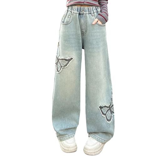 Jeans for Girls Wide Leg Baggy Denim Pants Cute High Waisted Trousers Teen Casual Y2k Streetwear with Pockets 5-17Y