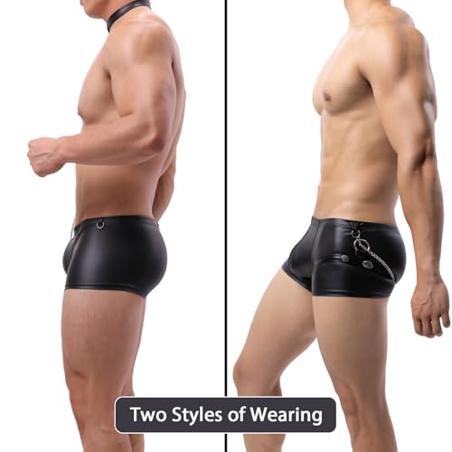 Evankin Men Sexy Boxer Briefs Funny Leather Underwear with Metal Chains Low Rise Fun lingerie4