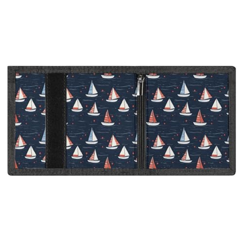 Sailboat Red Blue Print Wallet for Men, 8 Credit Card Holder Slim Minimalist Front Pocket Small Mens Bifold Wallets3