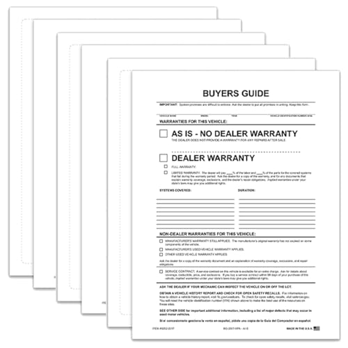 As-is Automotive Buyers Guide Window Sticker - FTC Compliant Car Dealer Disclosure Form 8.5 x 11 Inch, Weatherproof Self-Adhesive Vehicle Sales Sheet, Laser Printer Compatible - Pack of 300