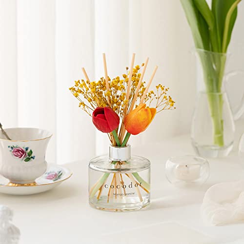 Cocodor Tulip & Preserved Real Flower Reed Diffuser/Black Cherry/ 6.7Oz(200Ml)/1 Pack, Birthday, Wedding Gift, Home & Office Decor Aromatherapy Diffuser Oil Gift Set #TOP5